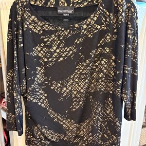 Frank Lyman Design Black and Gold Patterned Blouse